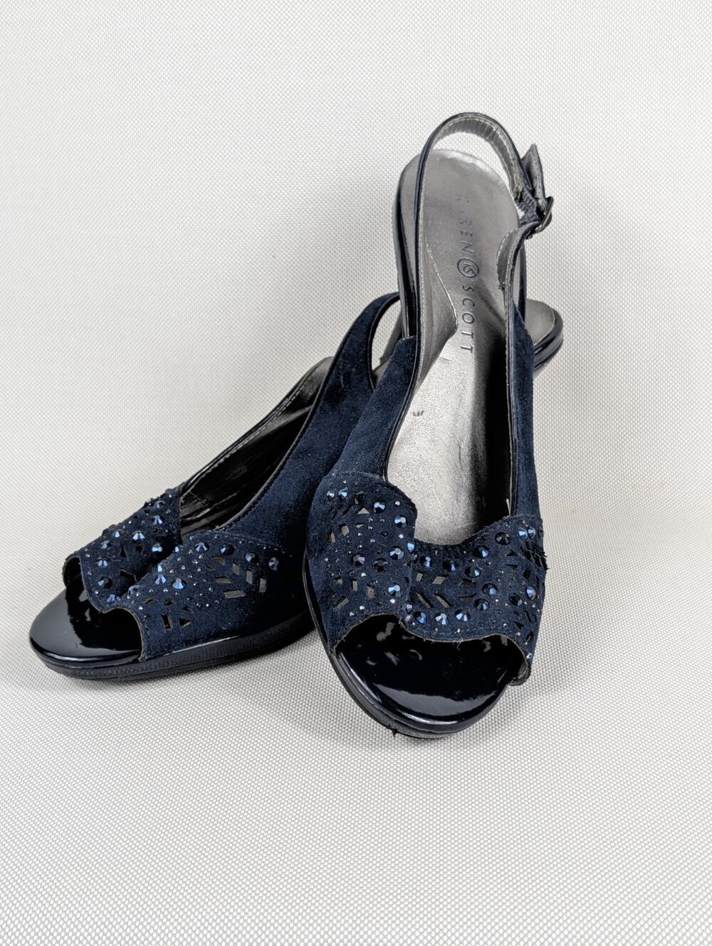 Karen Scott Women Blue Navy Studded Brokee Evening Pumps Shoe Size 8.5